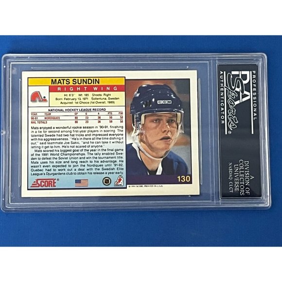 MATS SUNDIN SIGNED 1990-91 Score RC BECKETT PSA/DNA NORDIQUES AUTO - Picture 7 of 7